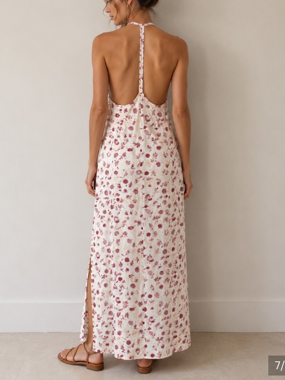Free People Daria Graphic Maxi Dress Ivory Combo Halter Open Back Size M NWT*X23 - Picture 2 of 6